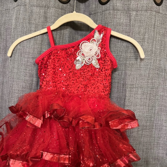 Weissman’s adorable red sequin with tuelle attached skirt. Child Small - Picture 4 of 9